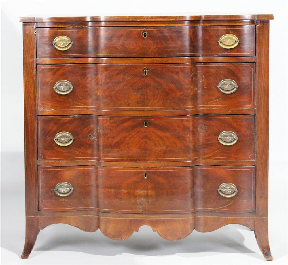 Appraisal: AMERICAN FEDERAL SERPENTINE AND BLOCKED INLAID MAHOGANY CHEST OF DRAWERS