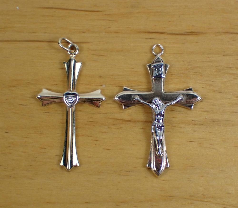 Appraisal: TWO YELLOW AND WHITE GOLD CROSS PENDANTS including a k