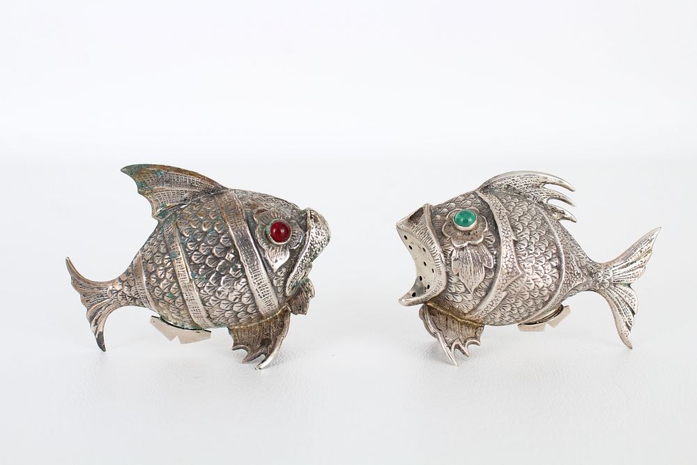 Appraisal: Silver Fish Form Salt Pepper Shakers Silver Fish Form Salt