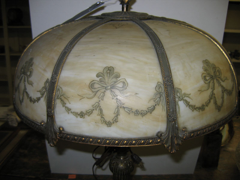 Appraisal: R M C SEMI-ANTIQUE AMERICAN LIBRARY LAMP the relief molded