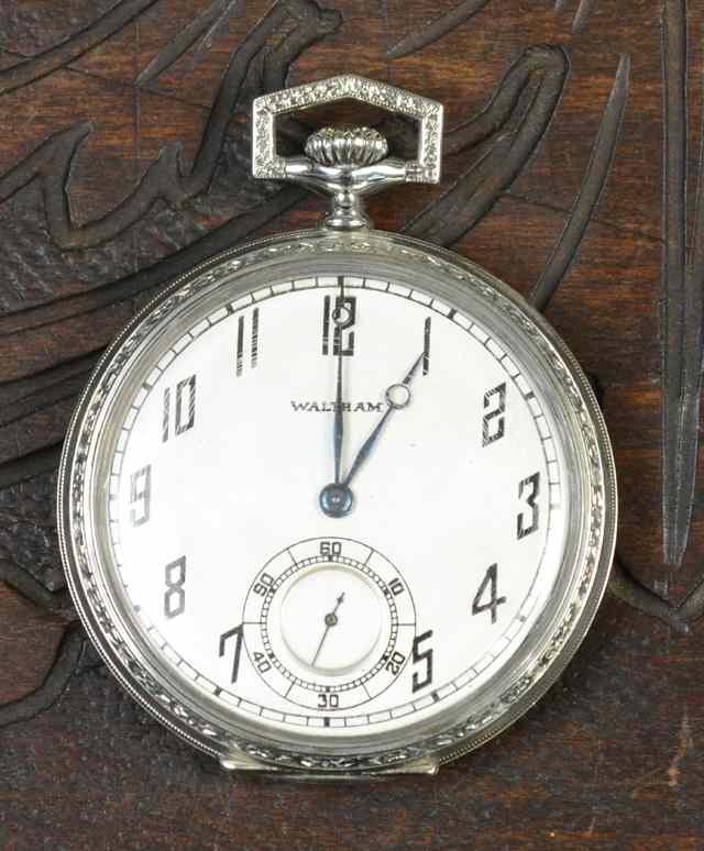 Appraisal: WALTHAM FOURTEEN KARAT WHITE GOLD OPENFACE POCKET WATCH model size