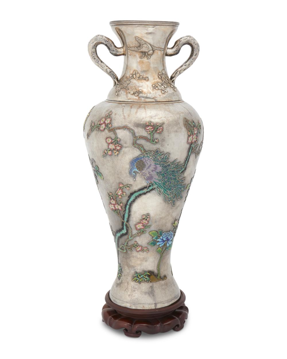 Appraisal: A large Chinese silver and cloisonn enamel vase Wang Hing