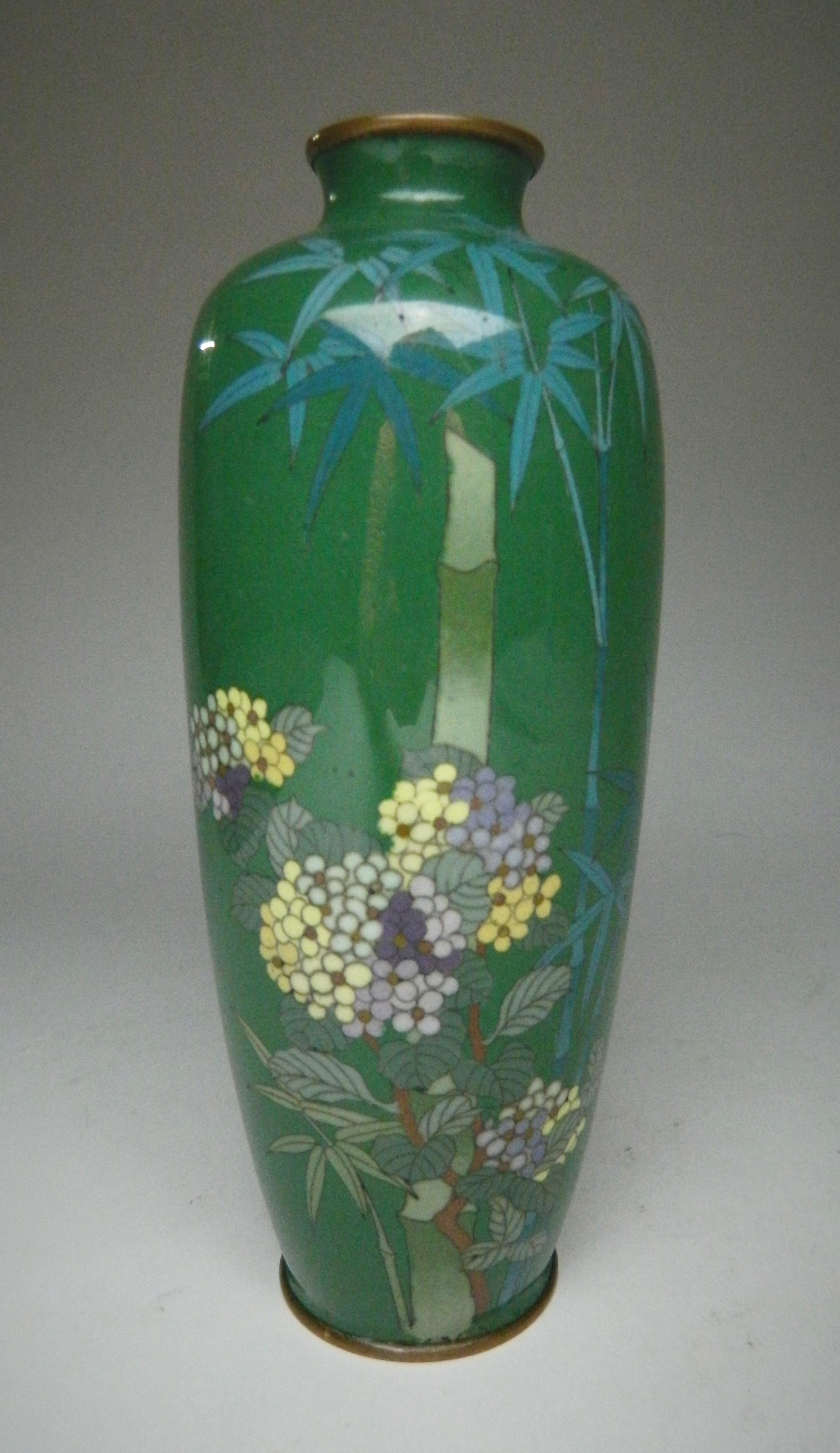 Appraisal: Japanese cloisonne vase- hydrangea and bamboo motif on dark green