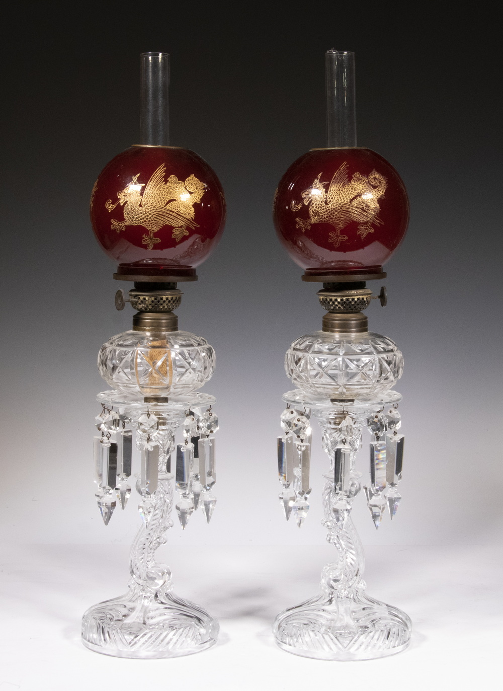 Appraisal: PR VICTORIAN GLASS LAMPS Pair of th c Fancy Glass