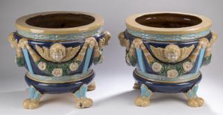 Appraisal: Majolica jardinieres in the style of Minton h Pair of