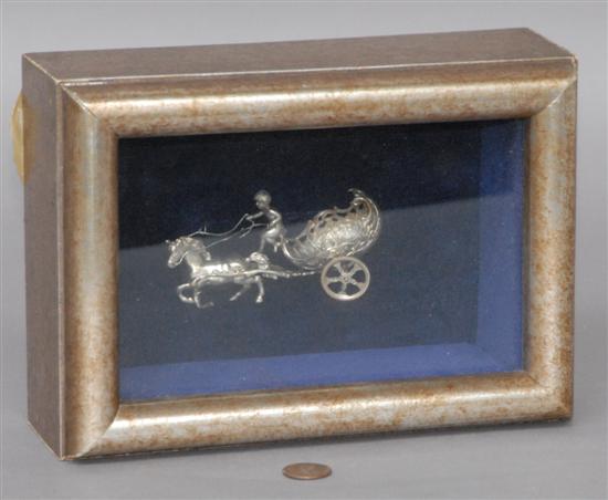 Appraisal: SILVER SALT CELLAR Continental shadowbox frame putti and chariot overall