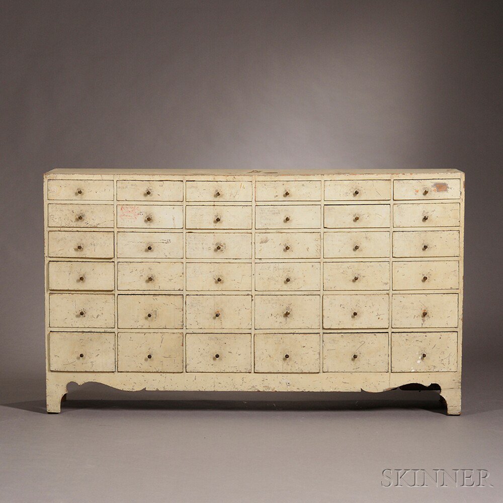 Appraisal: White-painted Pine Apothecary Cupboard probably New England early th century