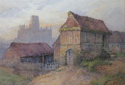 Appraisal: Attributed to Richard Henry Wright - View of Durham Watercolour