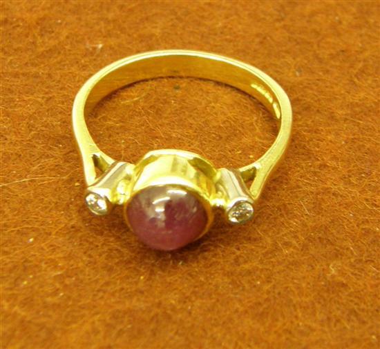 Appraisal: Cabochon gypsy set ruby and diamond ring hallmarked ct gold