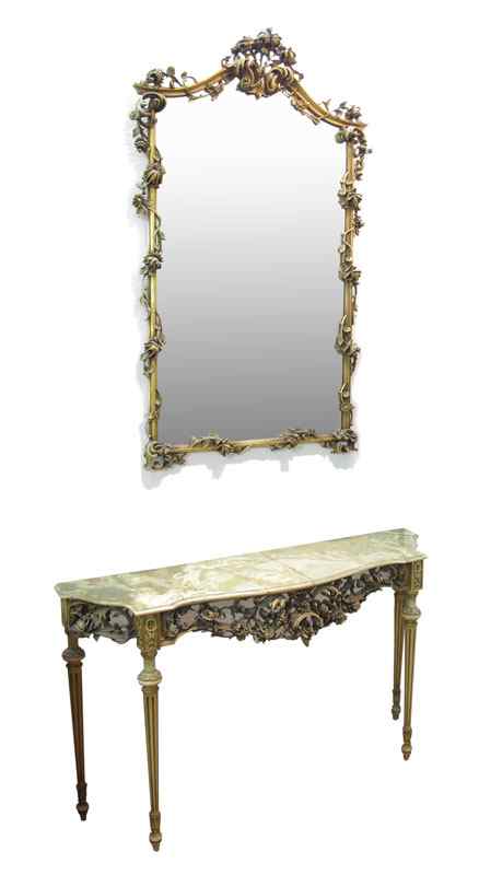 Appraisal: MARBLE TOP CONSOLE MIRROR Console '' h x '' w