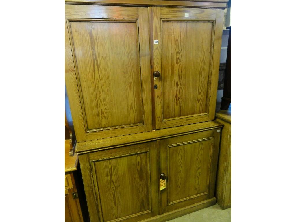 Appraisal: A Victorian pitched pine two sectional kitchen cupboard each section