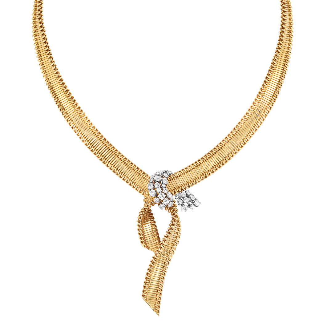 Appraisal: Gold Platinum and Diamond Necklace Cartier kt the flattened bar