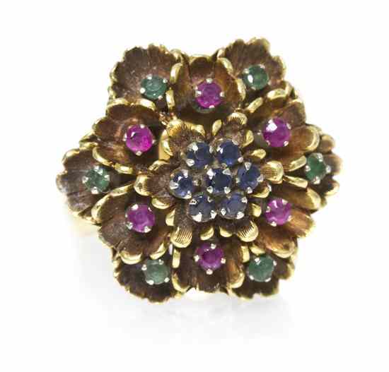 Appraisal: An Karat Yellow Gold Sapphire Ruby and Emerald Cluster Ring