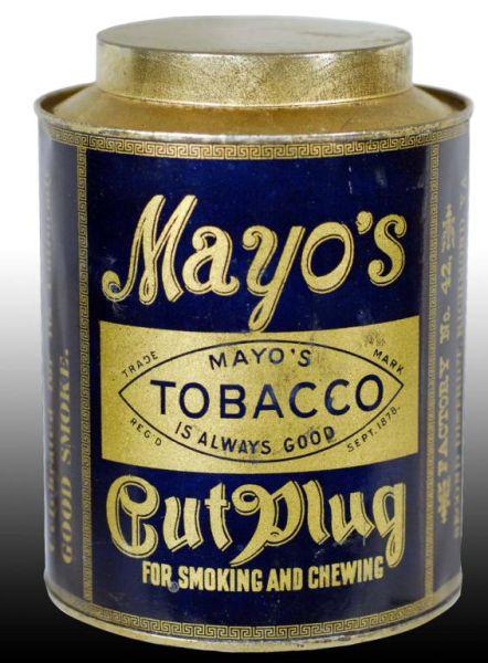 Appraisal: Mayo's Small Top Tobacco Canister Description Manufactured by Factory Second