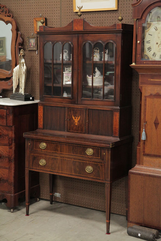 Appraisal: FEDERAL STYLE SECRETARY BOOKCASE Mahogany having brass finials three pane