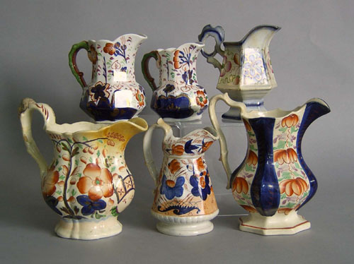 Appraisal: Six Gaudy ironstone pitchers th c