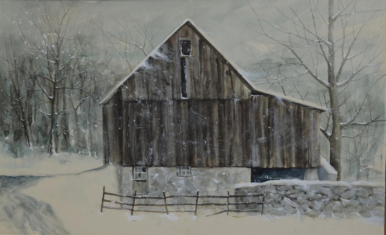 Appraisal: Daniel Lawrence American DE b watercolor Barn in Winter signed