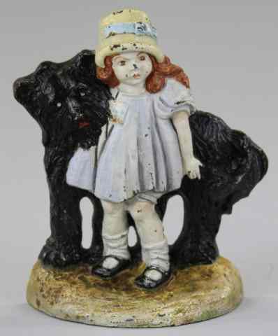 Appraisal: GIRL WITH SHAGGY DOG DOORSTOP Bronze Products Society rare whimsical