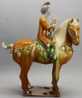 Appraisal: Chinese Tang Style Glazed Pottery Horse w Rider Chinese Tang