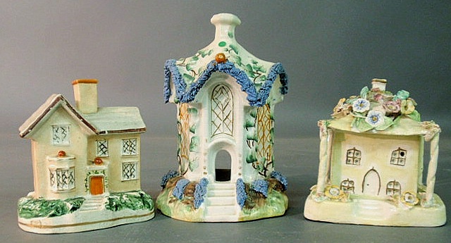 Appraisal: Three Staffordshire cottage form pastille burners mid th c tallest