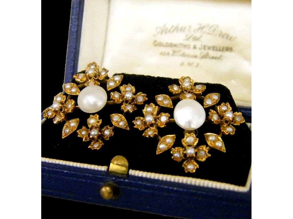 Appraisal: Pair of attractive gold pearl set floral cluster earrings screw