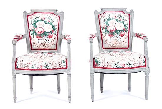 Appraisal: A Pair of Louis XVI Style Fauteuils Height inches A