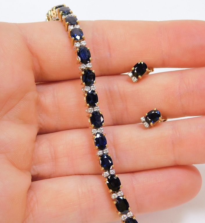 Appraisal: FINE Diamond Sapphire Bracelet Earring Set United States th Century