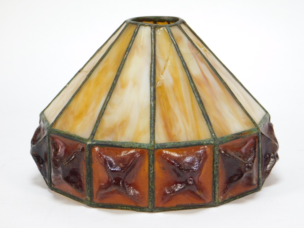 Appraisal: HANDEL LEADED GLASS LAMPSHADE United States th CenturyPaneled caramel slag