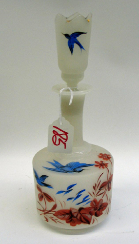 Appraisal: A FRENCH OPALINE GLASS TALL PERFUME BOTTLE having hand enameled