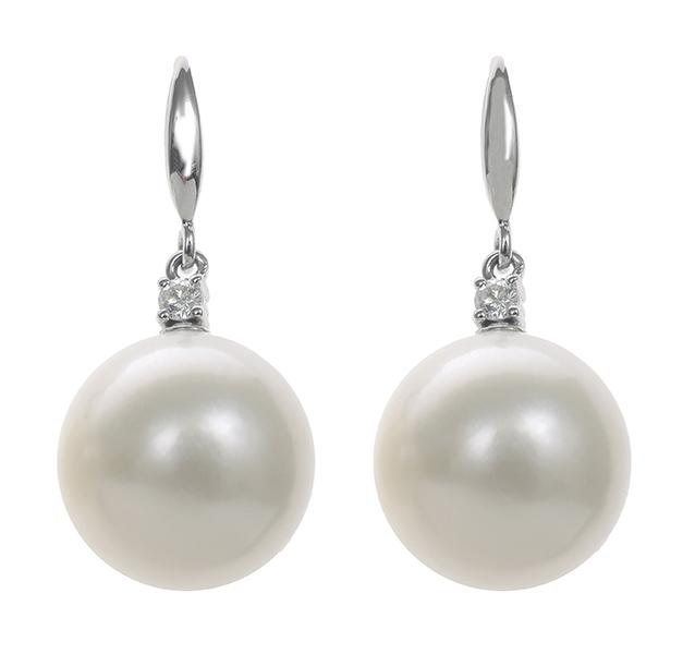 Appraisal: A PAIR OF SOUTH SEA PEARL AND DIAMOND EARRINGS Each