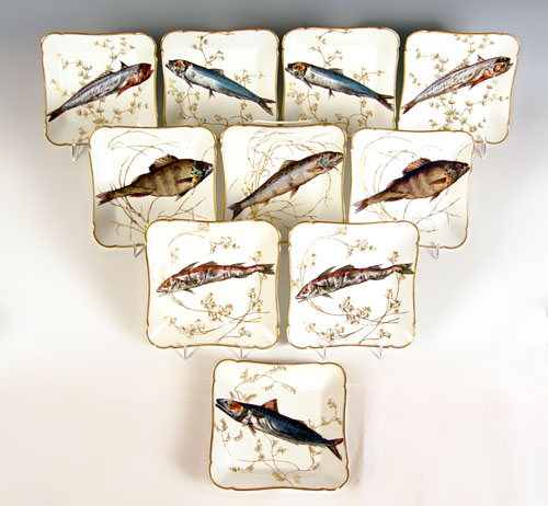 Appraisal: LIMOGES FISH PLATES CA - Charles Field Haviland '' squared