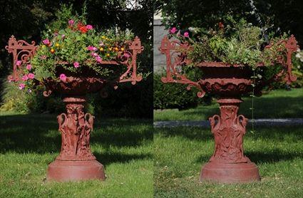 Appraisal: PAIR OF VICTORIAN PAINTED CAST-IRON GARDEN URNS Each of campagna