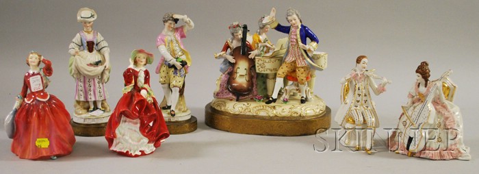 Appraisal: Two Royal Doulton Porcelain Figures and Five Assorted Continental-type Porcelain