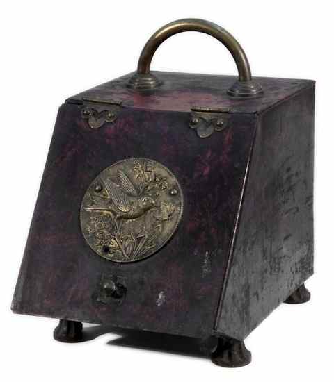 Appraisal: a late Victorian gilt metal mounted coal scuttle circa of