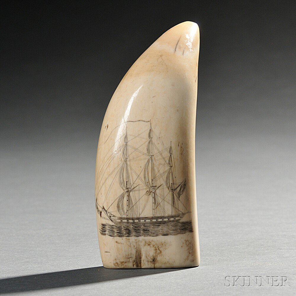 Appraisal: Scrimshaw Whale's Tooth America th century the tooth decorated on