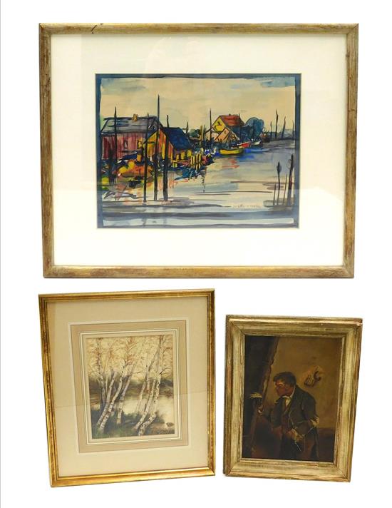 Appraisal: Three framed pieces of fine art one by Stella T