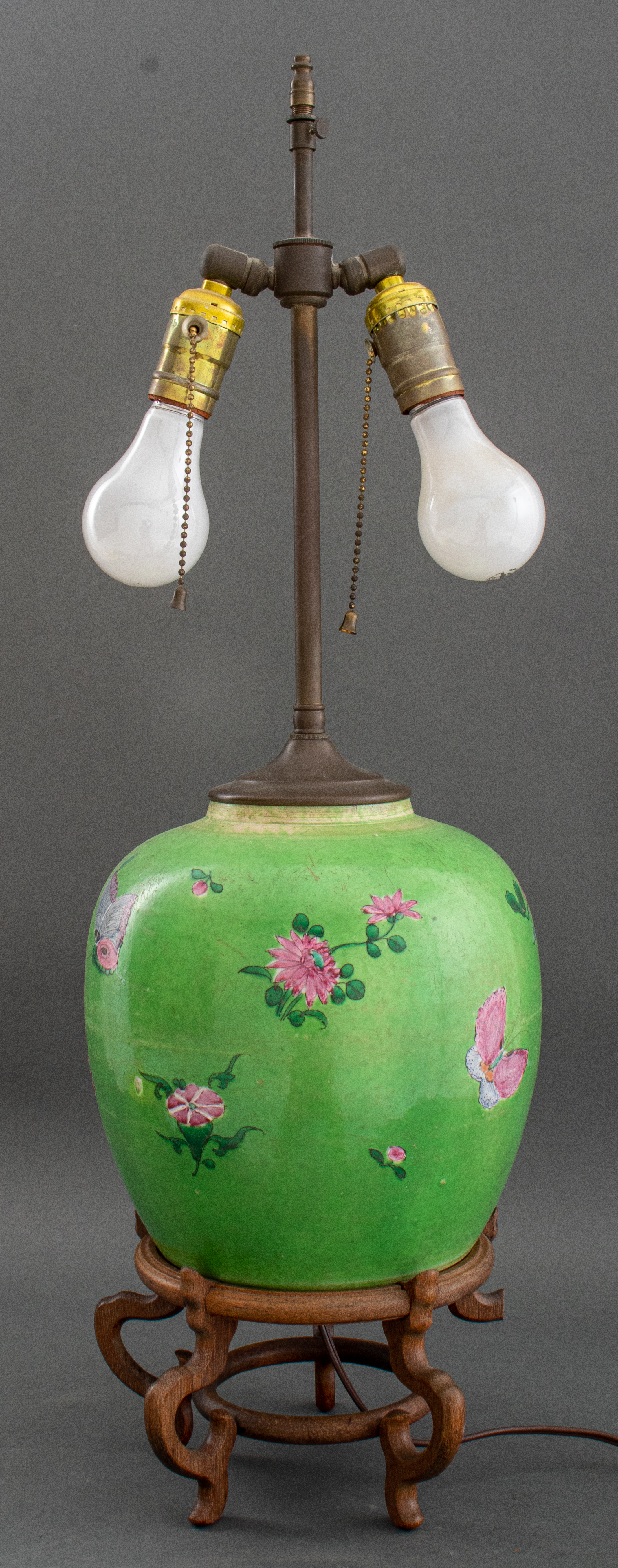 Appraisal: CHINESE CERAMIC LAMP Chinese ceramic lamp glazed in spring green