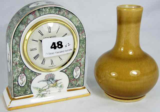 Appraisal: Cobridge Stoneware Mustard Coloured Vase And Wedgwood Humming Bird Clock