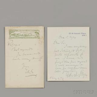 Appraisal: Elgar Sir Edward - Two Autograph Notes Signed Two short