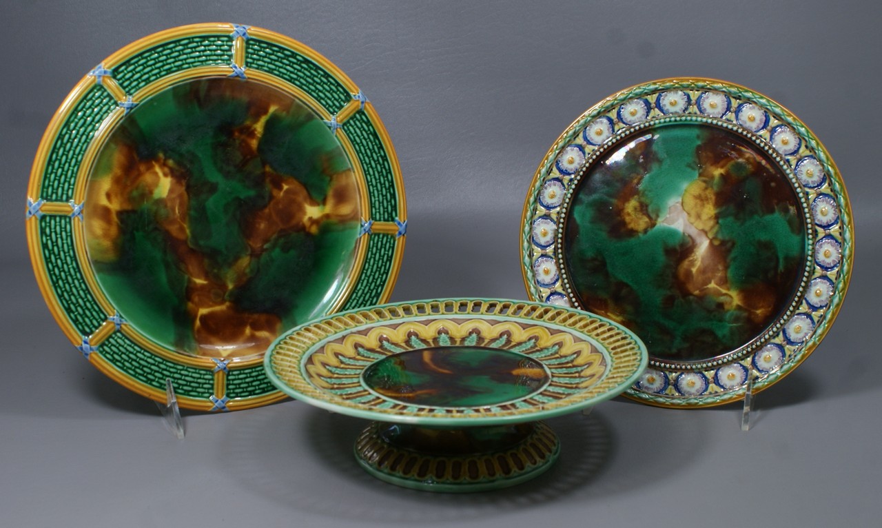 Appraisal: pcs Wedgwood majolica plates one in the Stanley pattern low