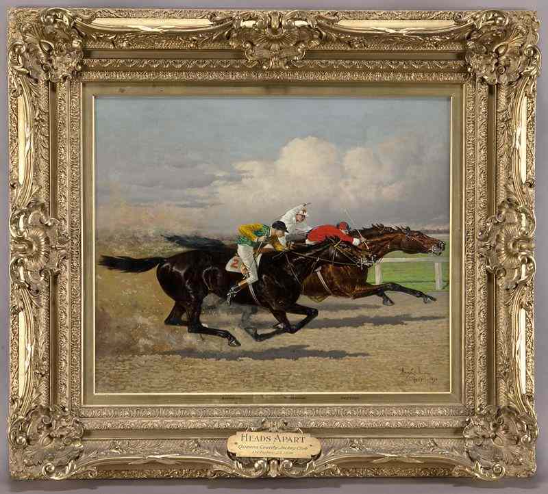 Appraisal: Henry Stull ''Heads Apart'' oil painting on canvasdepicting a race