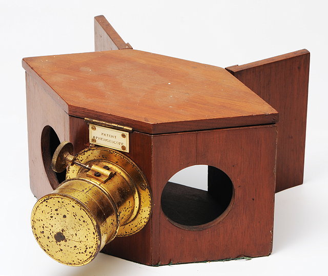 Appraisal: A VICTORIAN MAHOGONY CASED 'APHENSCOPE' with laquered brass lense cm