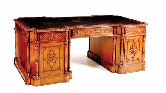 Appraisal: Chinese Chippendale style mahogany pedestal desk shaped rectangular top with