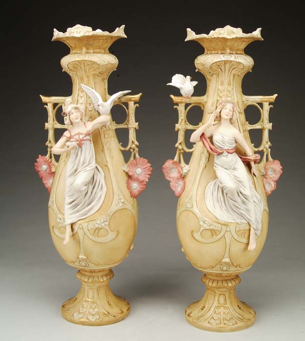 Appraisal: OUTSTANDING PAIR OF ROYAL DUX ART NOUVEAU LARGE FIGURAL VASES