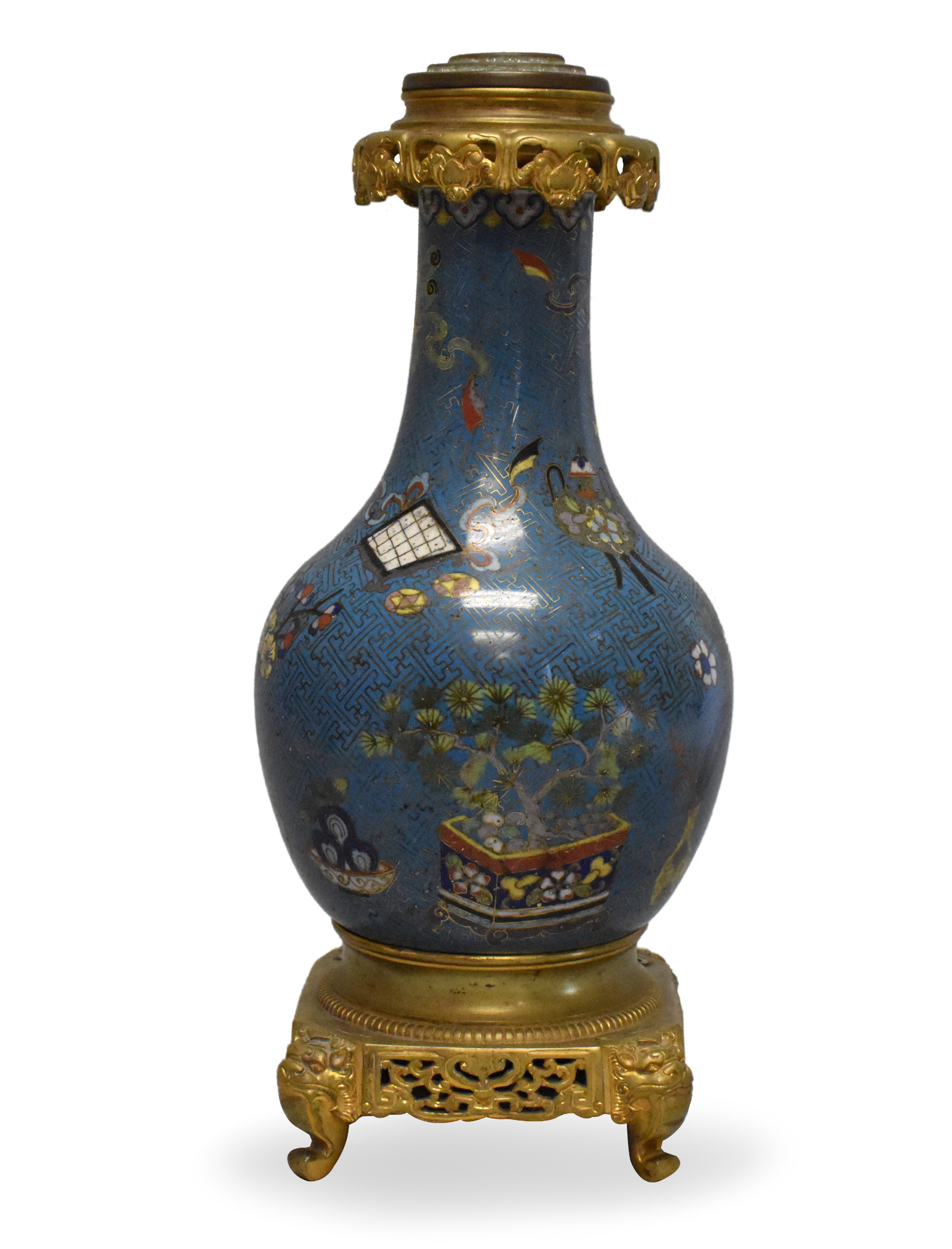 Appraisal: A Chinese cloisonne vase mounted on a metal stand dating