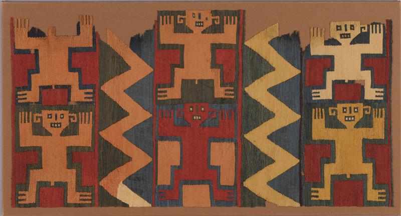 Appraisal: PRE-COLUMBIAN TEXTILE FRAGMENT Worked with dancing figures stitched on to