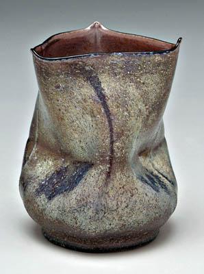 Appraisal: Art glass vase pinched form amethyst with textured iridescent highlights