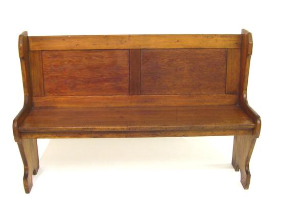 Appraisal: Pine bench with panelled back and shaped sides with projecting