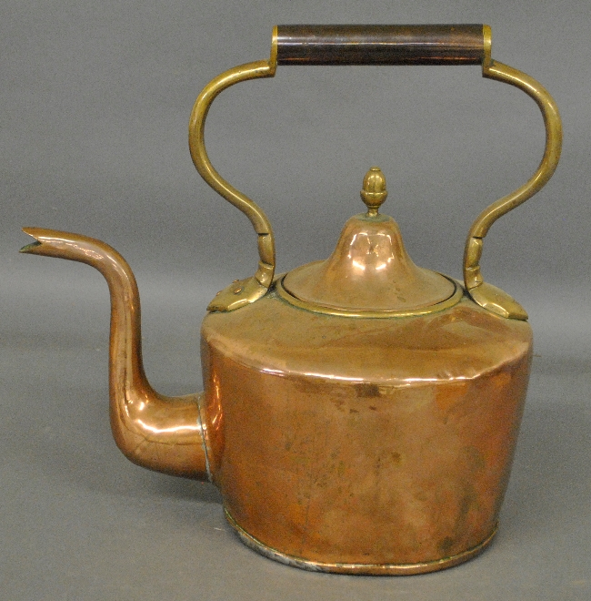 Appraisal: - Massive English copper brass kettle th c h x