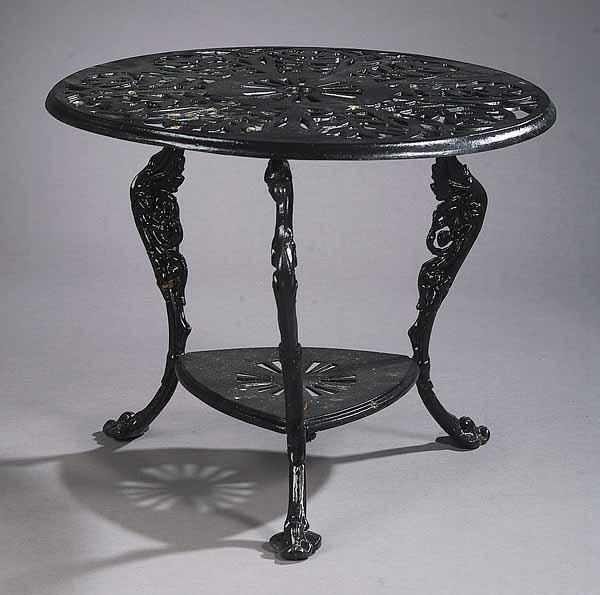 Appraisal: An Antique Cast Iron Table with circular top tripartite stylized